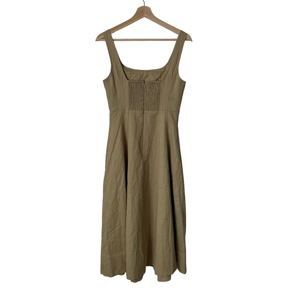 Madewell Petite Seamed Squareneck Midi Dress Khaki Tan 2P Corset Linen Blend NWT - Picture 4 of 11